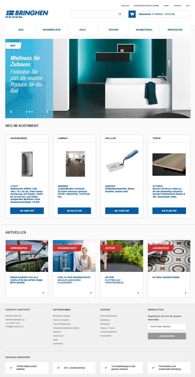 Screenshot des neuen Webshops