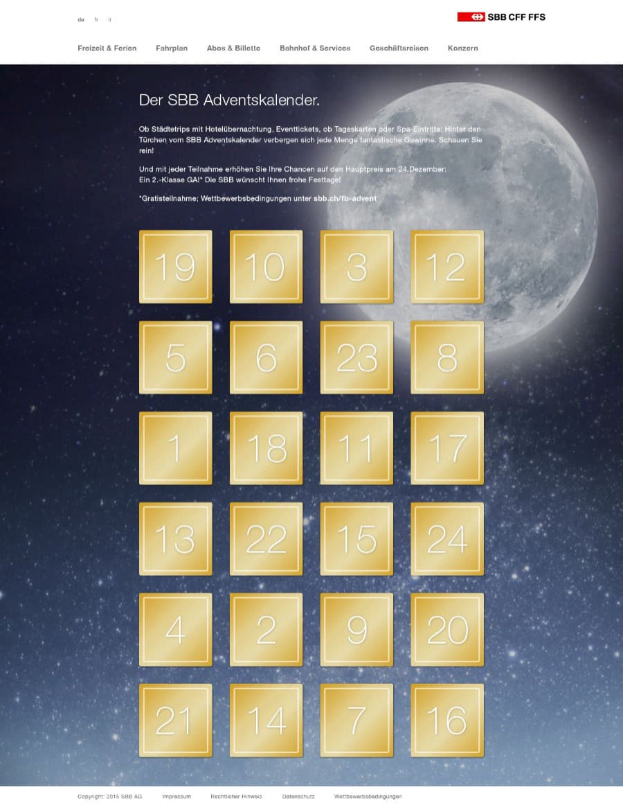 Der SBB Adventskalender 2015