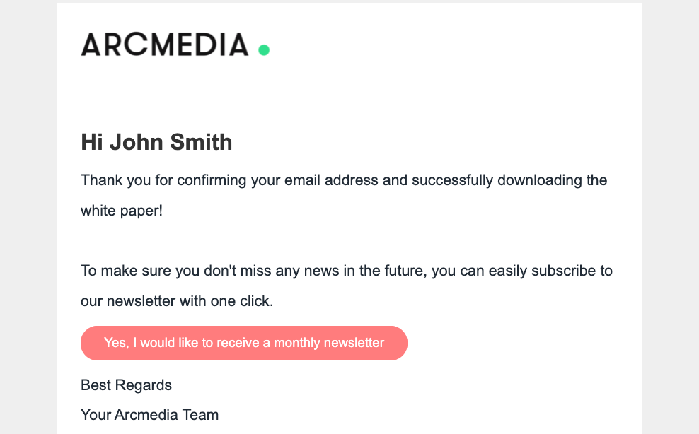 Example of an automatic follow-up email for potential customers