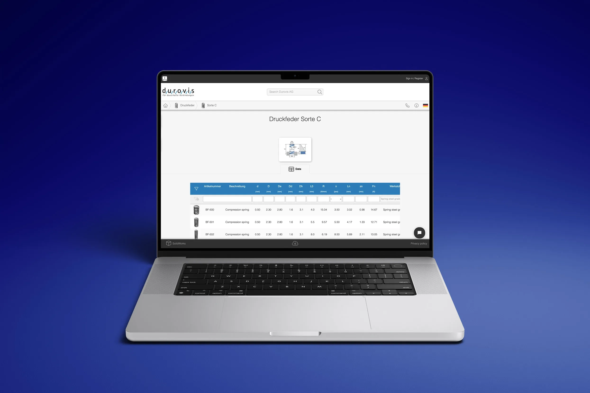 Mockup der Durovis Webseite